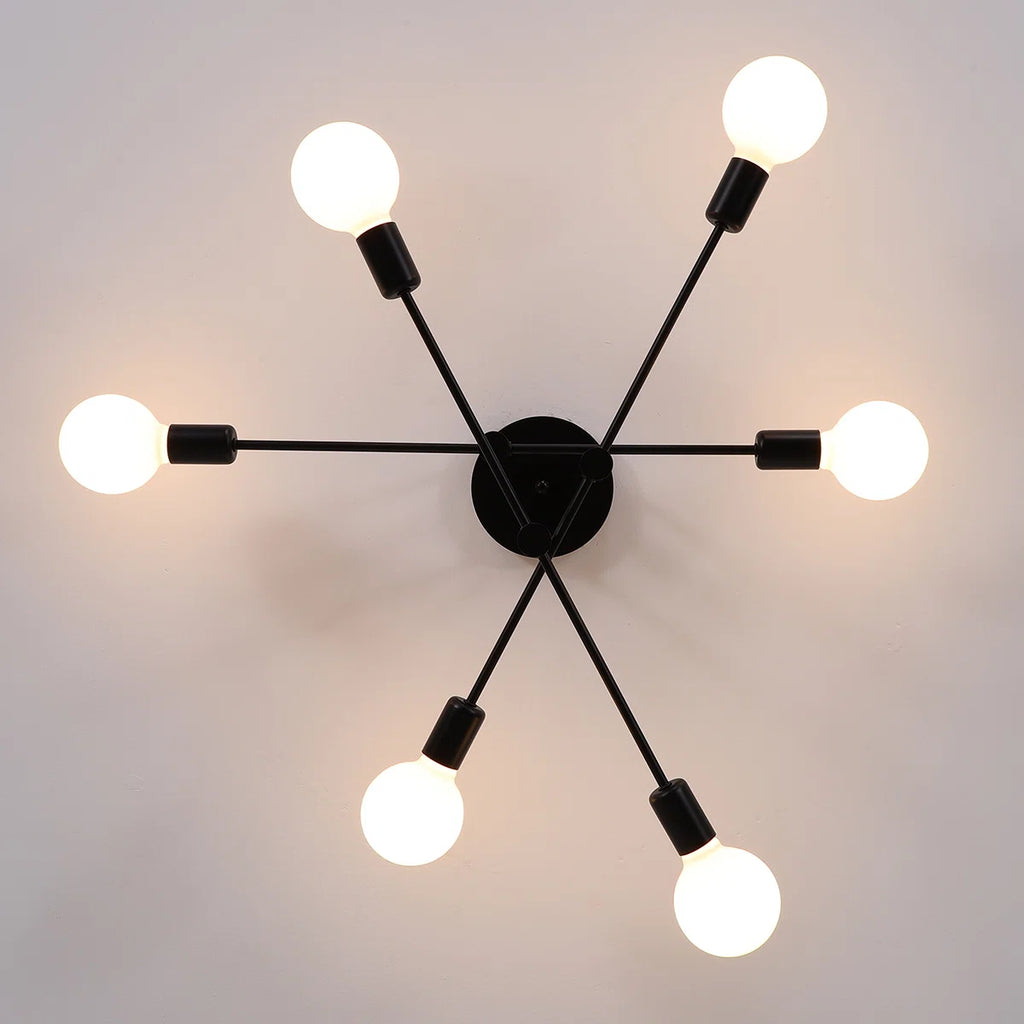 Six-light Coblitz Sputnik semi-flush mount chandelier with a 62cm diameter, featuring modern metallic finish and sleek design.