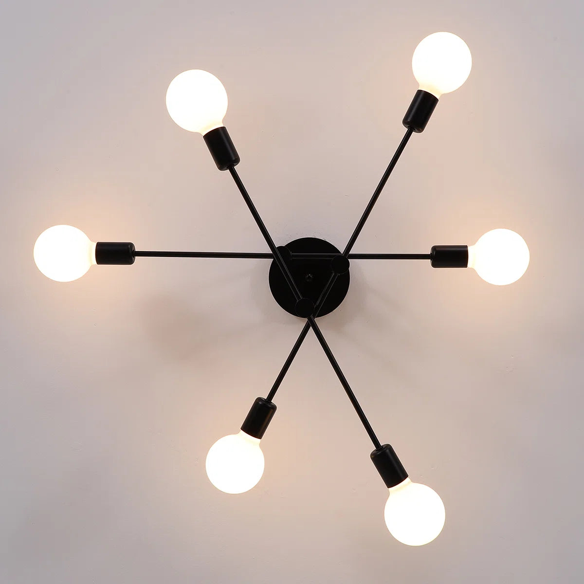 Six-light Coblitz Sputnik semi-flush mount chandelier with a 62cm diameter, featuring modern metallic finish and sleek design.