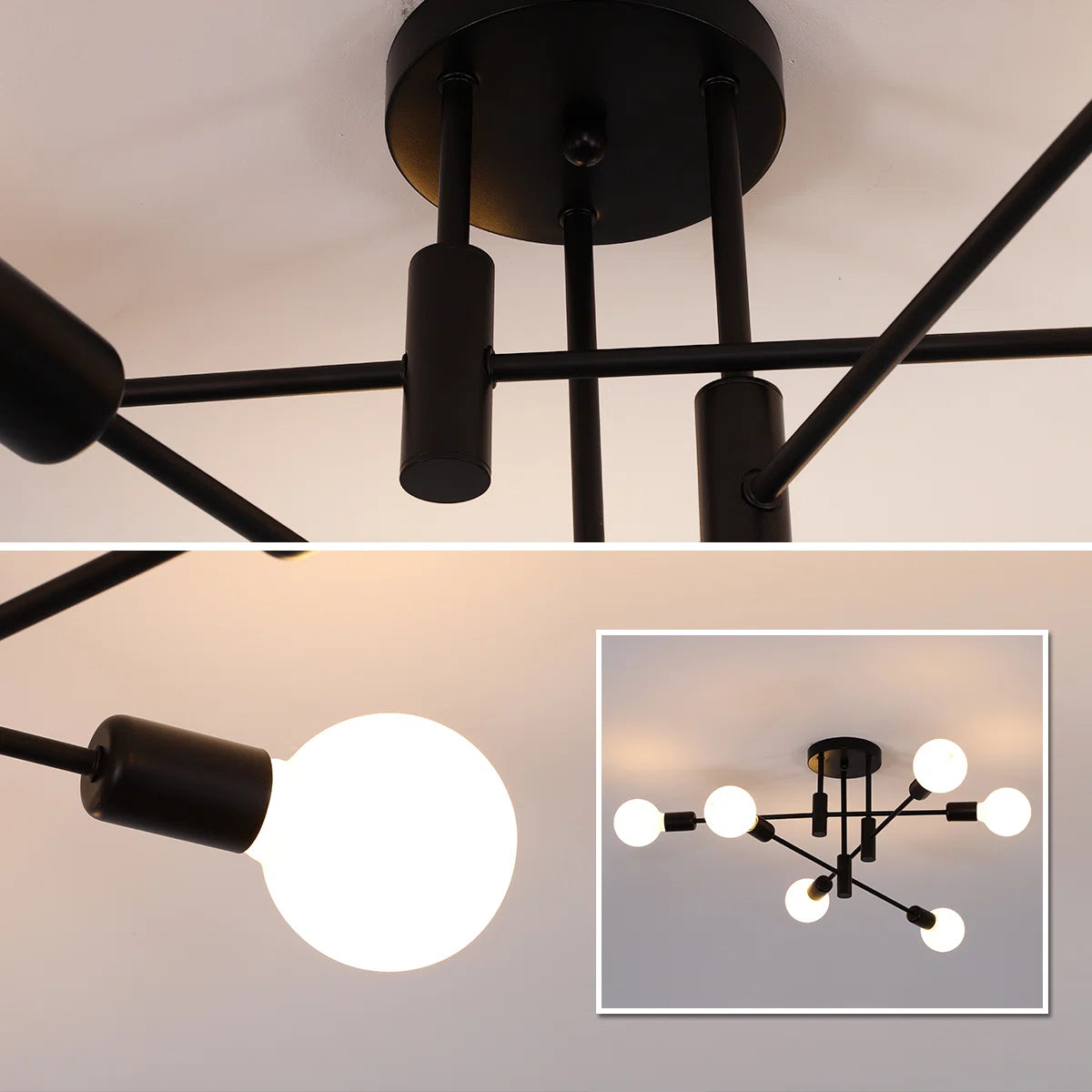 Coblitz 6-light 62cm Sputnik semi-flush mount ceiling light with modern design and metal finish, hanging fixtures with glass shades.