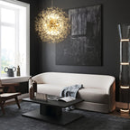 Dandelion 12-light Sputnik crystal chandelier by TheChandelierCo with starburst sunburst design and hanging crystal accents.