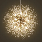 Dandelion 12-light Sputnik crystal chandelier with starburst design and sunburst ceiling lighting, featuring crystal accents and modern style.