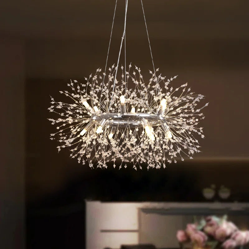 Light geometric starburst sunburst pendant from the Dandelion 12 collection by TheChandelierCo, showcasing intricate design and craftsmanship.