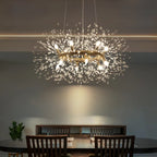 Light geometric starburst sunburst pendant from Dandelion 12 collection by TheChandelierCo, showcasing intricate design and delicate craftsmanship.