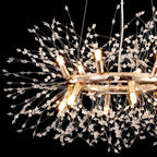Light geometric starburst sunburst pendant from Dandelion 12 collection by TheChandelierCo, showcasing intricate metalwork and luminous design.