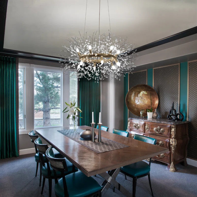 Light geometric starburst sunburst pendant from Dandelion 12 collection by TheChandelierCo, showcasing intricate design details.