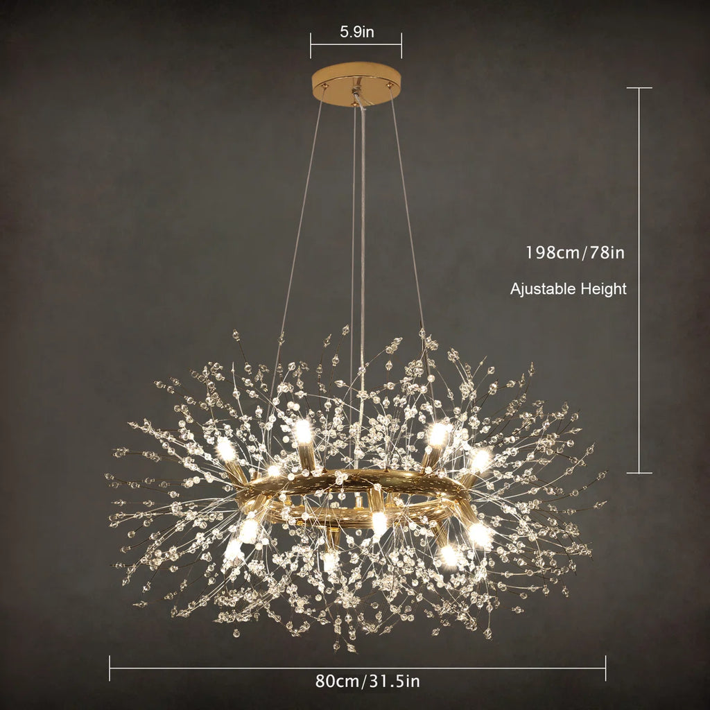 Light geometric starburst sunburst pendant from Dandelion 12 series by TheChandelierCo, showcasing intricate design and unique style.