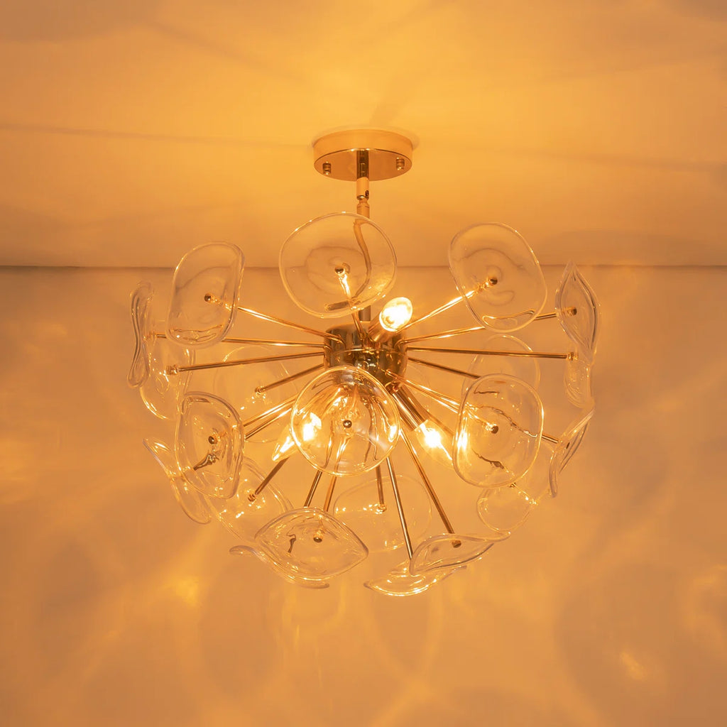 Dandelion 4-light glass starburst sunburst ceiling light by TheChandelierCo, semi-flush mount with modern sputnik design.