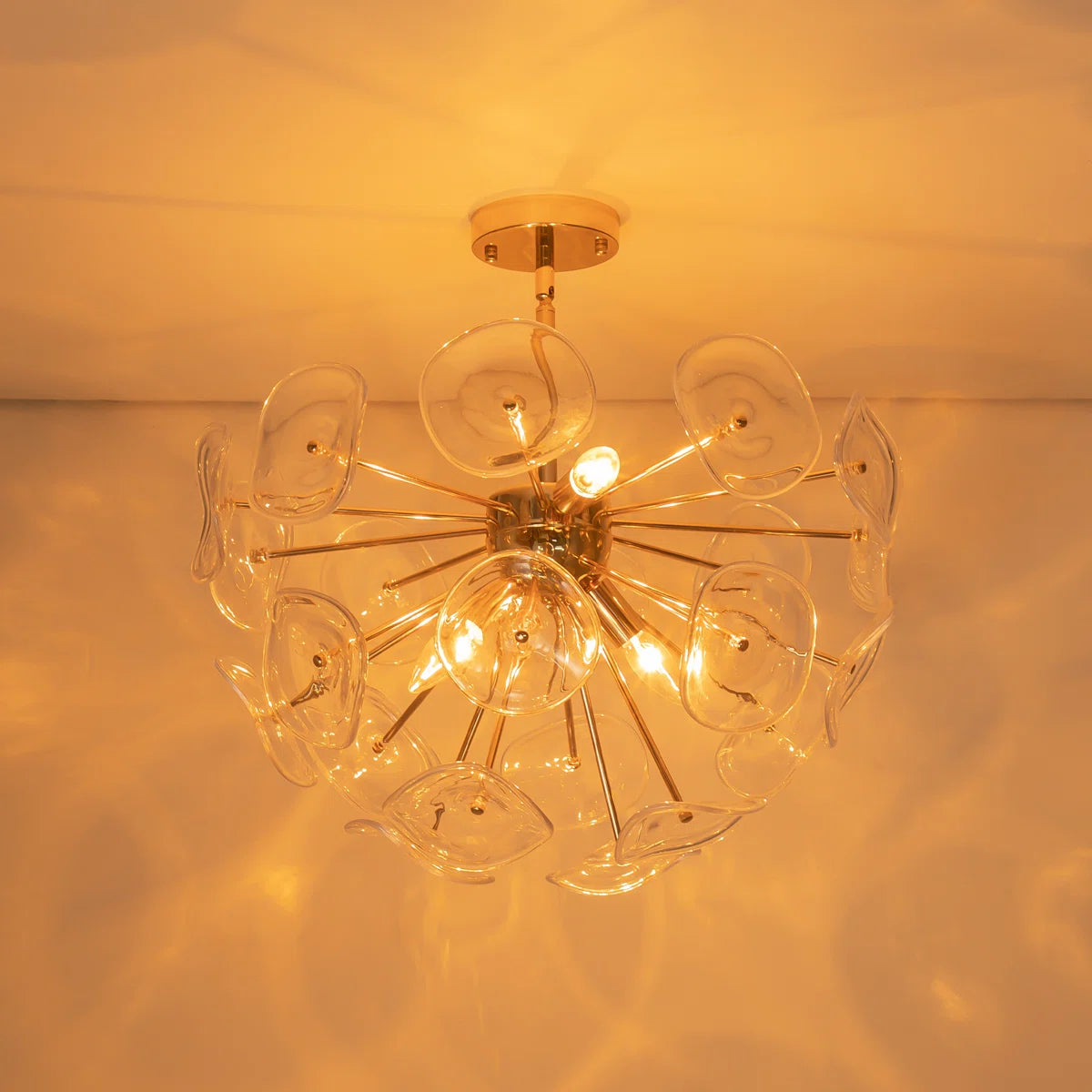 Dandelion 4-light glass starburst sunburst ceiling light by TheChandelierCo, semi-flush mount with modern sputnik design.