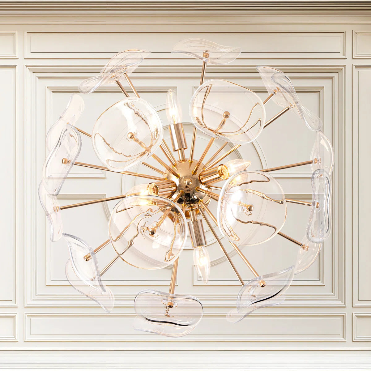 Dandelion 4-light glass starburst sunburst ceiling light fixture with Sputnik semi-flush mount for modern interior decor