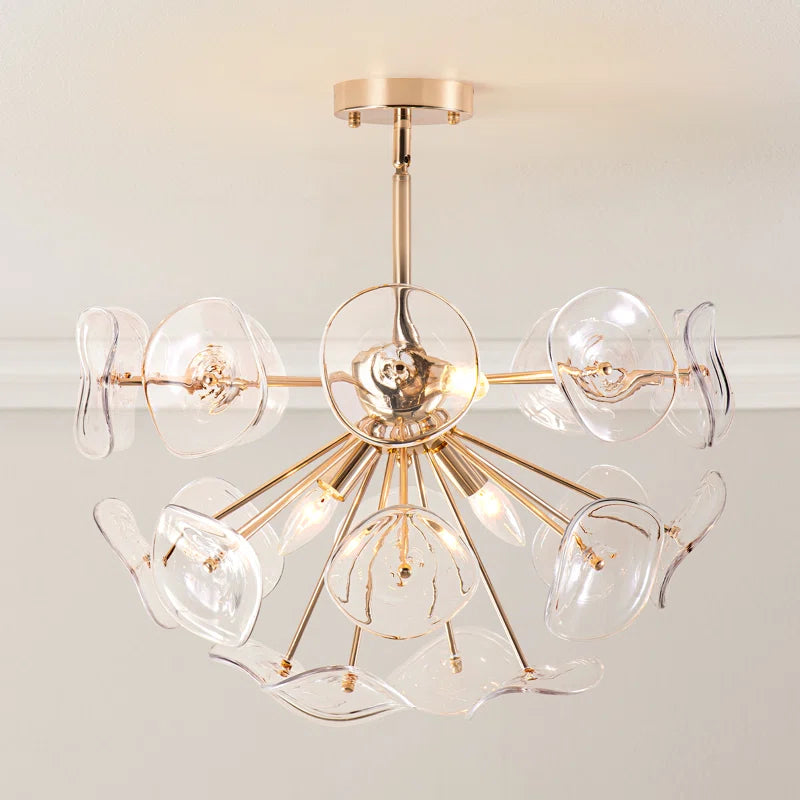 Dandelion 4-light glass starburst sunburst ceiling light by TheChandelierCo, semi-flush mount with clear glass globes and metal arms.