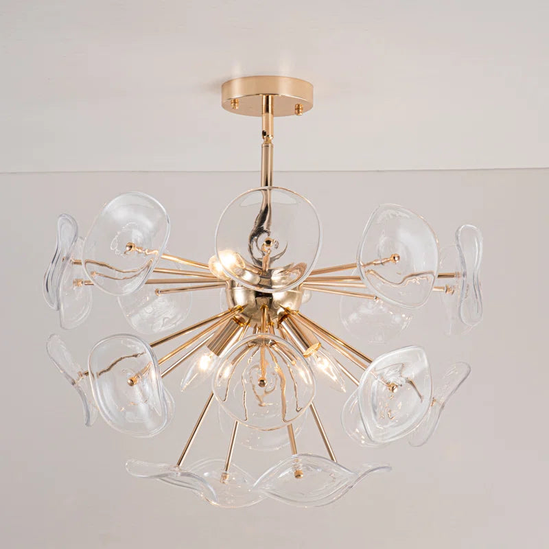 Dandelion 4-light glass starburst sunburst ceiling light by TheChandelierCo, semi-flush mount with globular glass shades and metal frame.