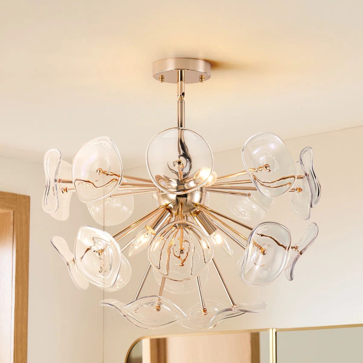 Dandelion 4-light glass starburst ceiling light by TheChandelierCo, semi-flush mount with a sunburst sputnik design.