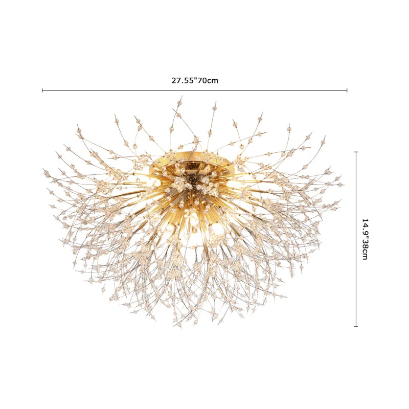 Dandelion 8-light crystal starburst Sputnik flush mount ceiling light by TheChandelierCo, featuring a 70cm diameter with sparkling crystal accents.