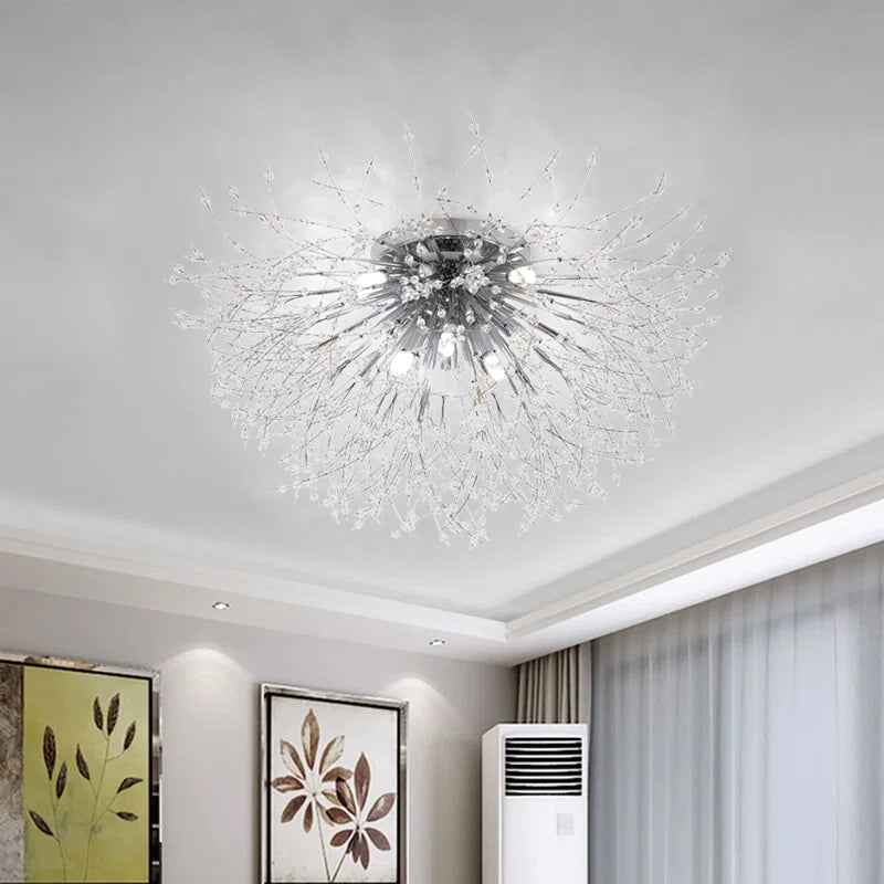 Dandelion 8-light crystal starburst ceiling light by TheChandelierCo, 70cm flush mount Sputnik fixture with sparkling crystal accents