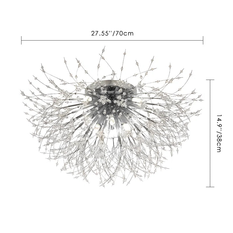 Dandelion 8-light crystal starburst Sputnik flush mount ceiling light by TheChandelierCo, featuring a 70cm diameter with sparkling crystal accents.