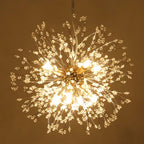 Dandelion 8-light Sputnik crystal chandelier with starburst design, hanging ceiling lighting fixture with glass crystal accents