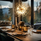 Dandelion 8-light Sputnik crystal chandelier with starburst design and hanging crystal accents, ceiling lighting fixture.