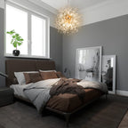 Dandelion 8-light Sputnik crystal chandelier with starburst design and sunburst ceiling lighting by TheChandelierCo.