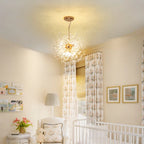 Dandelion 8-light Sputnik crystal chandelier with starburst design and sunburst ceiling lighting, modern elegant home decor fixture.