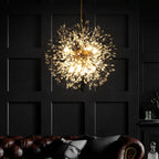 Dandelion 8-light Sputnik crystal chandelier with starburst design, featuring hanging crystal accents and a modern ceiling lighting fixture.