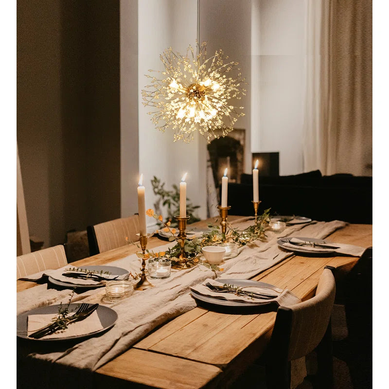 Dandelion 8-light Sputnik crystal chandelier with starburst design and sunburst style ceiling lighting by TheChandelierCo.