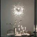 Dandelion 8-light Sputnik crystal chandelier with starburst design and hanging crystal accents, ceiling lighting fixture.