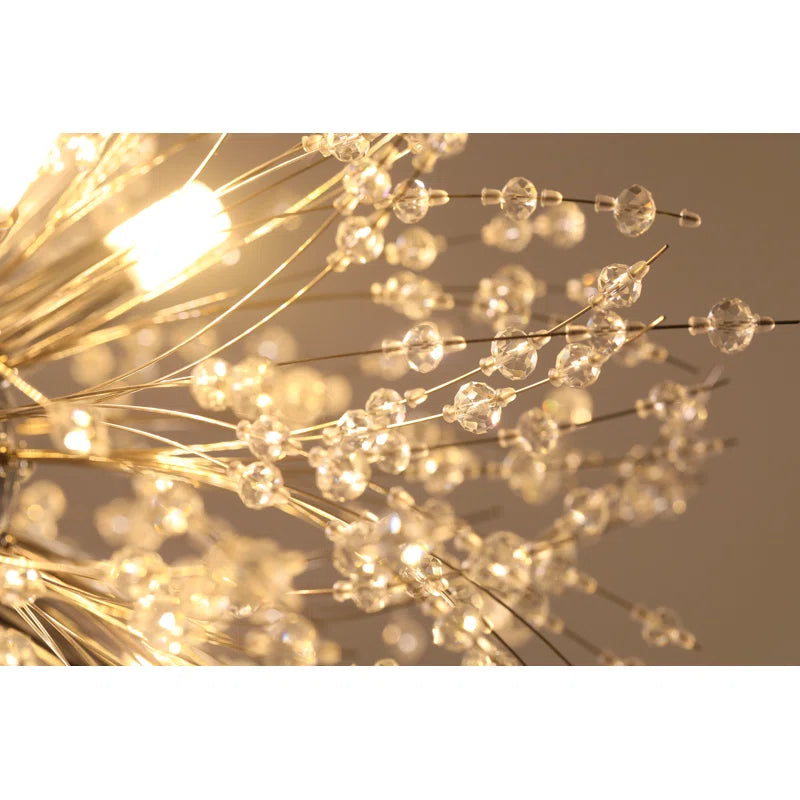 Dandelion 8-light Sputnik crystal chandelier with starburst design and hanging crystal accents ceiling lighting fixture.