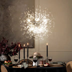 Dandelion 8-light Sputnik crystal chandelier with starburst design, hanging ceiling lighting fixture with sparkling crystal accents