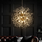 Dandelion 9-light Sputnik crystal chandelier with starburst design and sunburst ceiling lighting for modern decor.