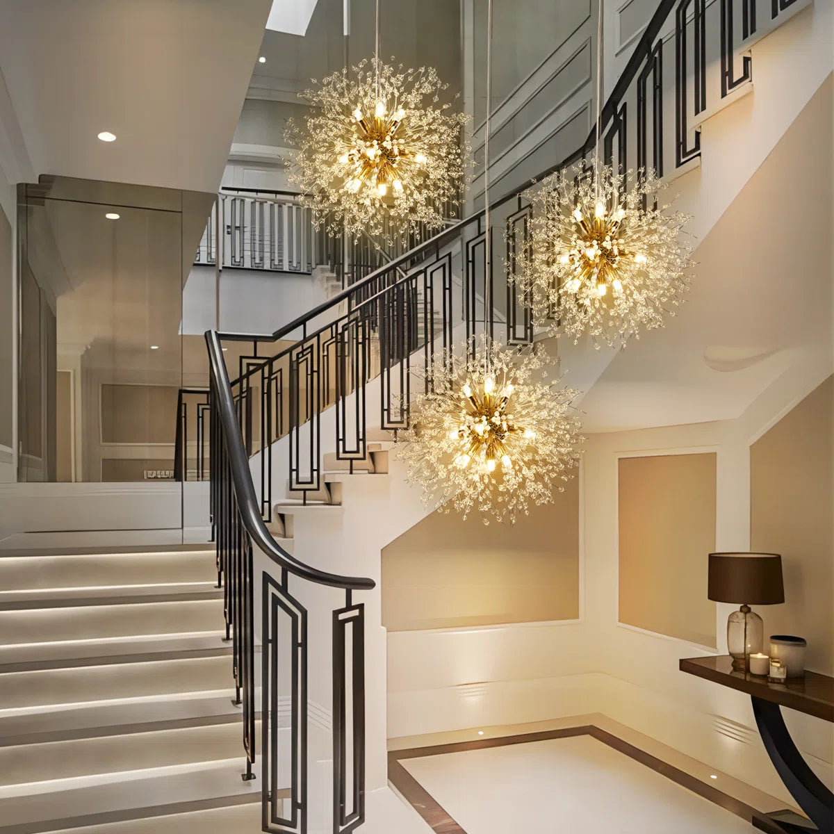 Dandelion 9-light Sputnik crystal chandelier with starburst design and hanging crystal accents for ceiling lighting.