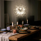 Dandelion 9-light Sputnik crystal chandelier with starburst sunburst design, hanging ceiling lighting fixture from TheChandelierCo.