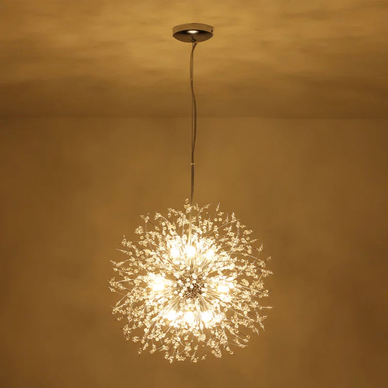 Dandelion 9-light Sputnik crystal chandelier with starburst design and sunburst ceiling lighting for modern interior decor