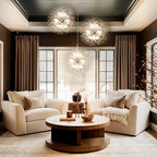 Dandelion 9-light Sputnik crystal chandelier with starburst design and hanging crystal accents, ceiling lighting fixture.