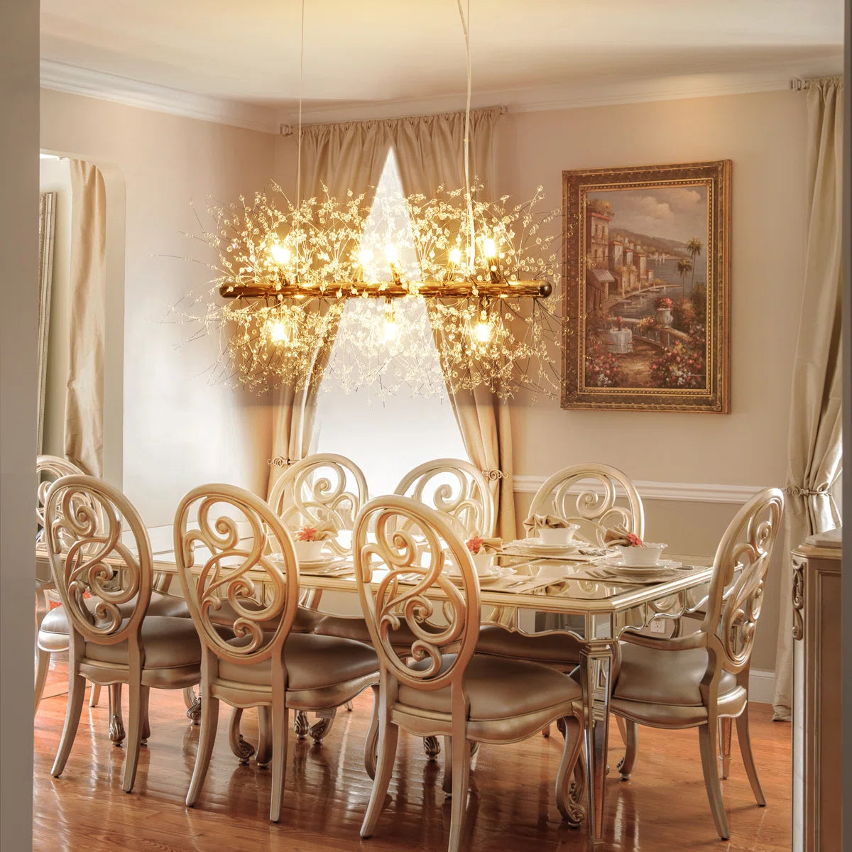 Light Dandelion Starburst Sunburst ceiling pendant light by TheChandelierCo, ideal for kitchen island or modern ceiling decor.