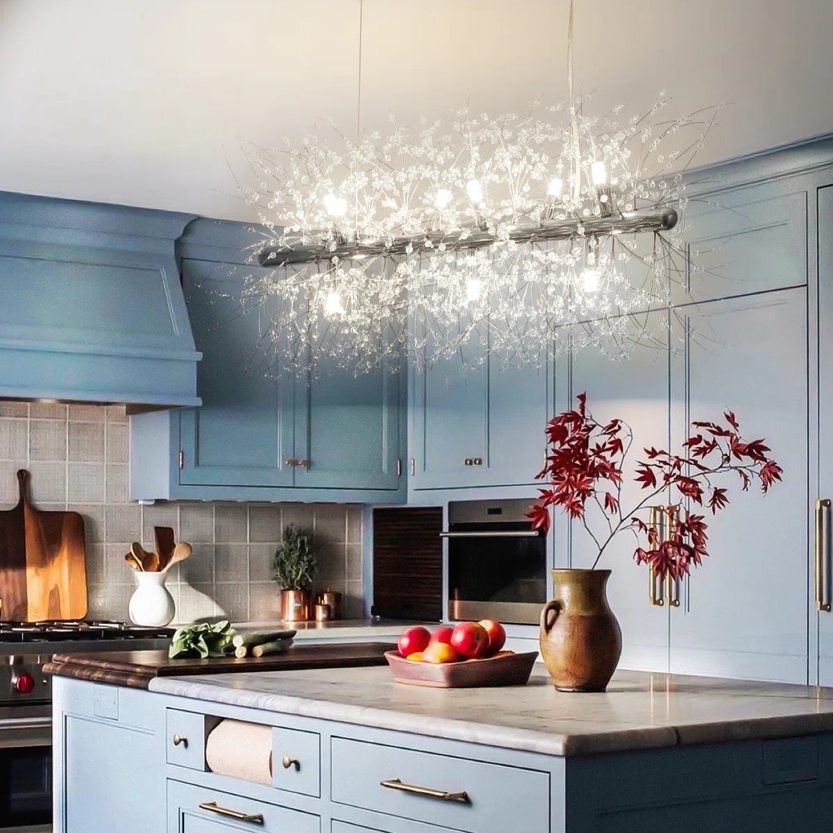 Dandelion 9 light starburst sunburst ceiling pendant light by TheChandelierCo, ideal for kitchen island or modern living spaces.