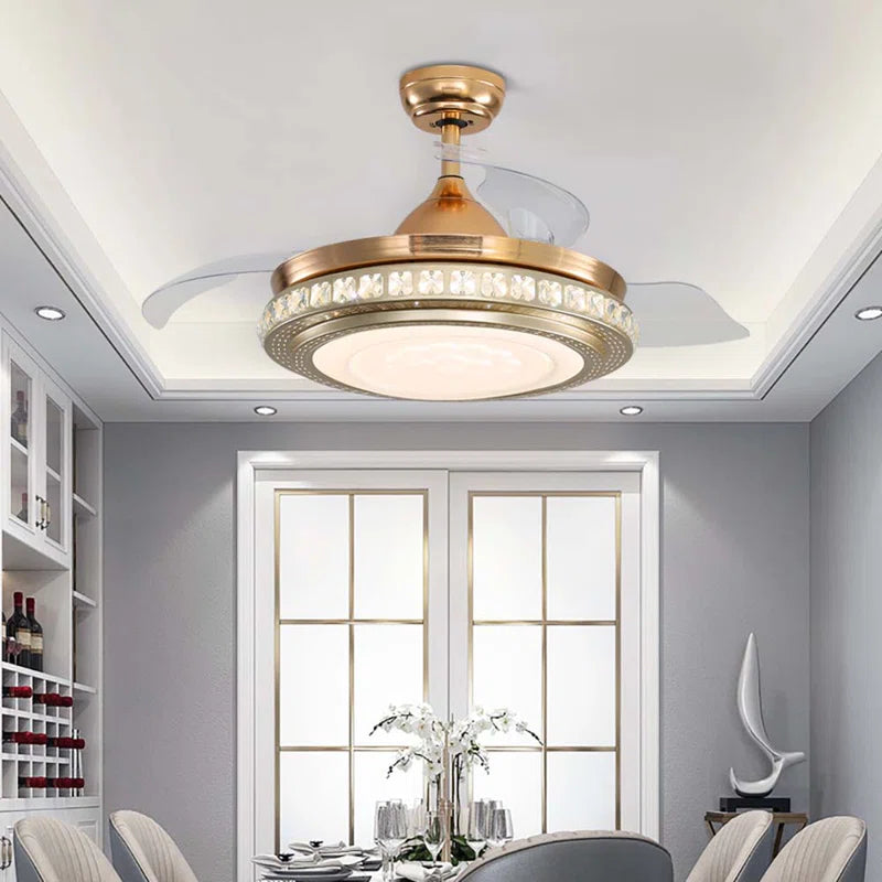 Diep 3-blade LED ceiling fan with remote control by TheChandelierCo, showcasing sleek design and modern lighting features.