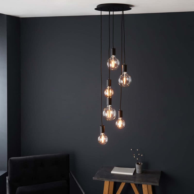 Drishya 6 light cluster pendant by TheChandelierCo featuring six hanging pendant lights with modern design and sleek finish.