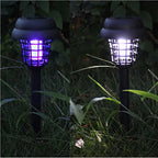 Set of two Droz black low voltage solar pathway lights with integrated LED bulbs for outdoor landscape illumination.