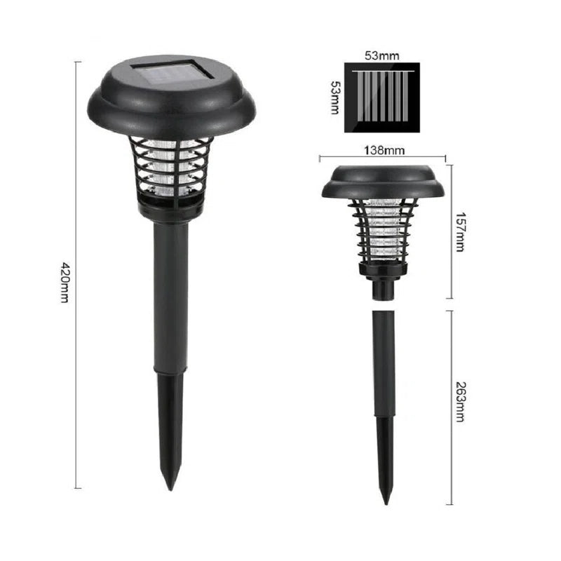 Set of two Droz black low voltage solar pathway lights with integrated LED, ideal for outdoor garden pathway illumination.