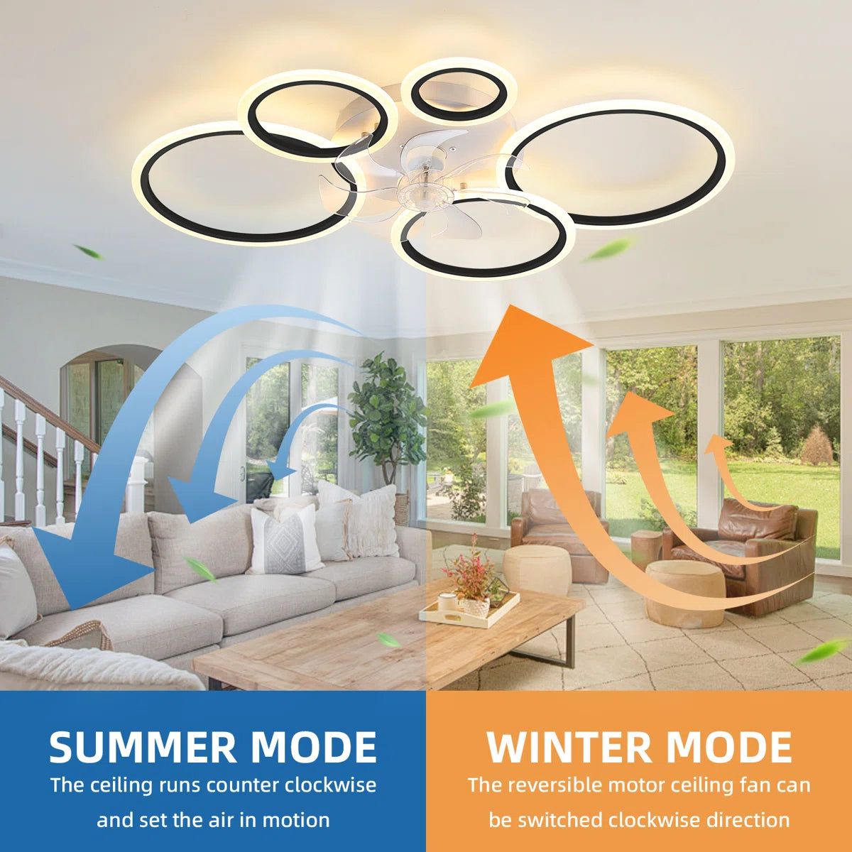 Elora 100cm LED reversible ceiling fan with lights, remote control, and dimmable features, in a modern design.