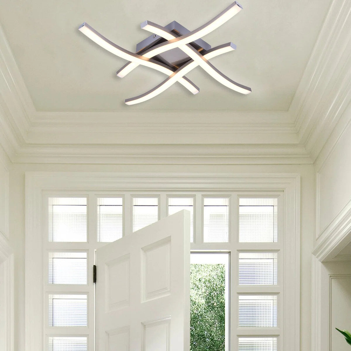 4-Light LED Sputnik Ceiling Light Curved Design Geometric Flush Mount Ceiling Lamp