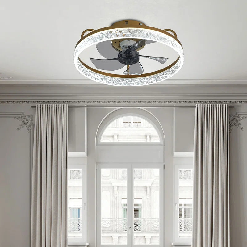 Kappa 48cm crystal ceiling fan with LED lights and gold finish, featuring elegant crystal accents and modern design.