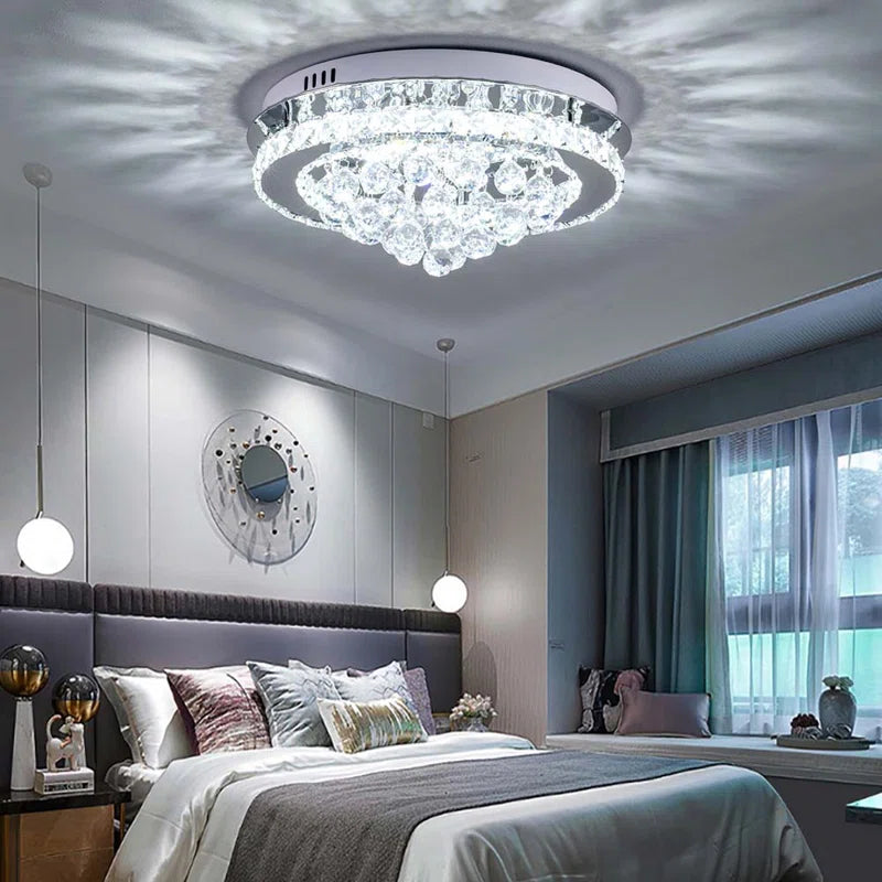 Hurt 40cm LED crystal flush mount light by TheChandelierCo featuring a sleek, integrated design with sparkling crystal accents.