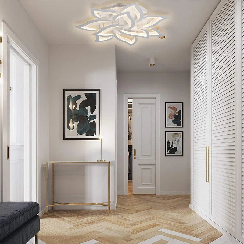 Izzabella 10-light acrylic LED flush mount chandelier, 85cm diameter, modern lighting fixture with sleek design.