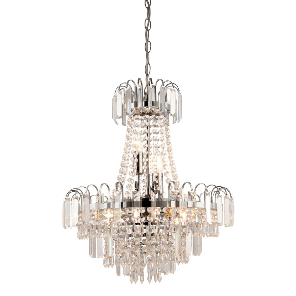 Elegant Jayla 6-light chandelier by TheChandelierCo featuring a modern design with six illuminated glass shades.