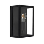 Black outdoor flush mount light fixture by TheChandelierCo, featuring a sleek design for exterior porch or patio lighting.