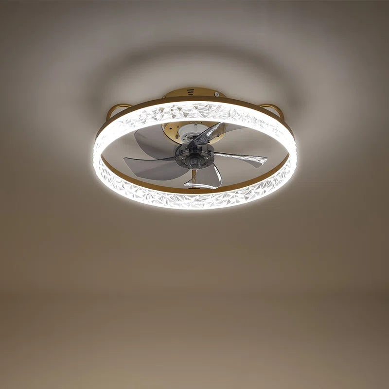 Kappa 48cm crystal ceiling fan with integrated LED lights, modern design, and clear crystal accents for stylish room illumination