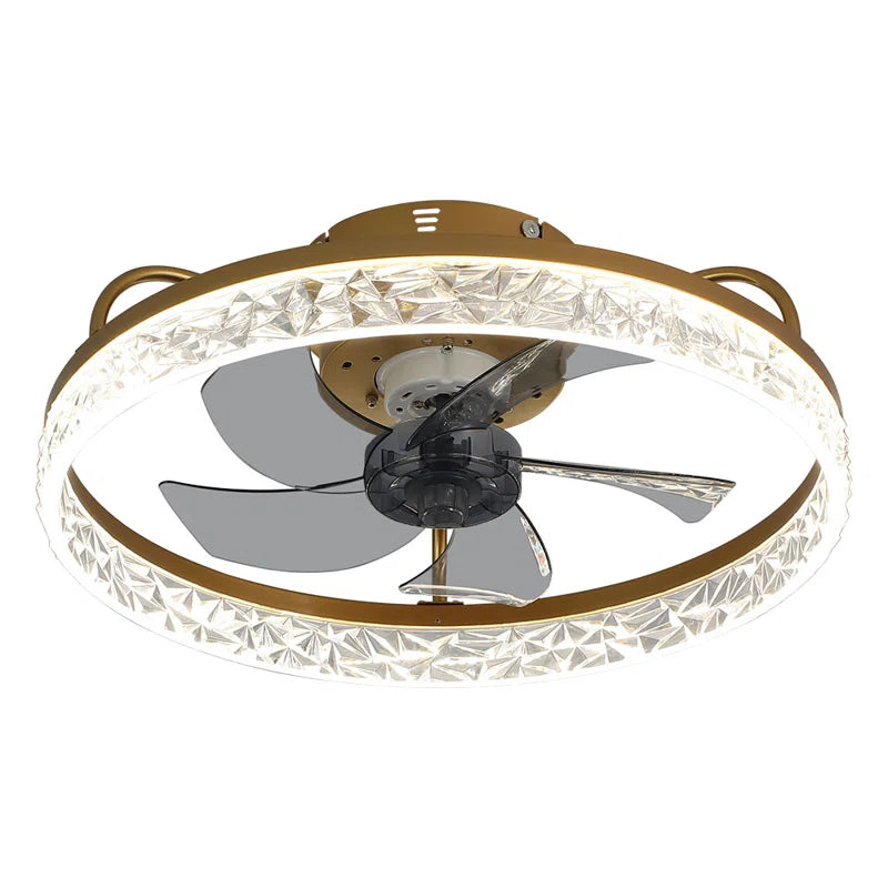 Kappa 48cm crystal ceiling fan with integrated LED lights and modern design, mounted on ceiling with decorative crystal accents.