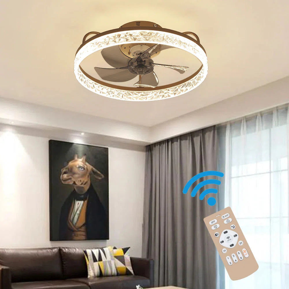 Kappa 48cm crystal ceiling fan with integrated LED lights, featuring a modern design and decorative crystal accents.
