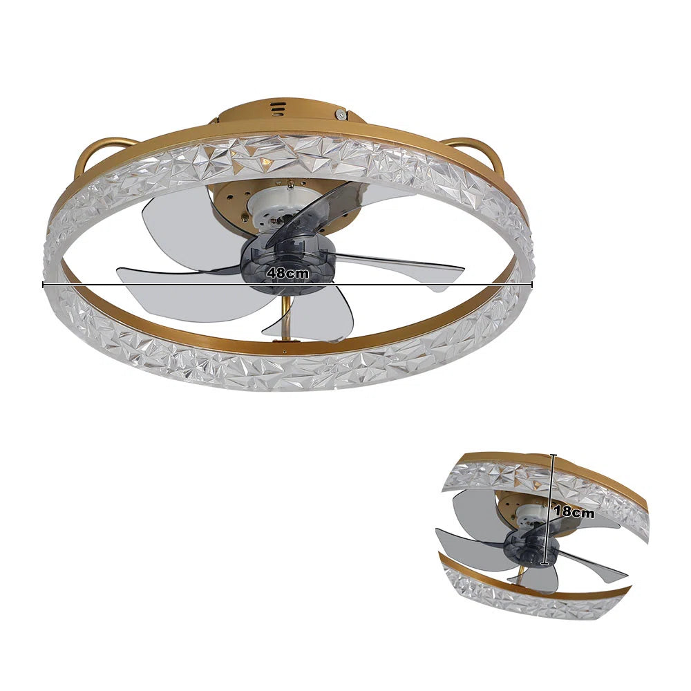 Kappa 48cm crystal ceiling fan with LED lights, featuring modern design and elegant crystal accents by TheChandelierCo.